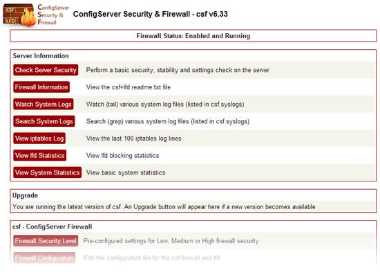 cpanel server security csf